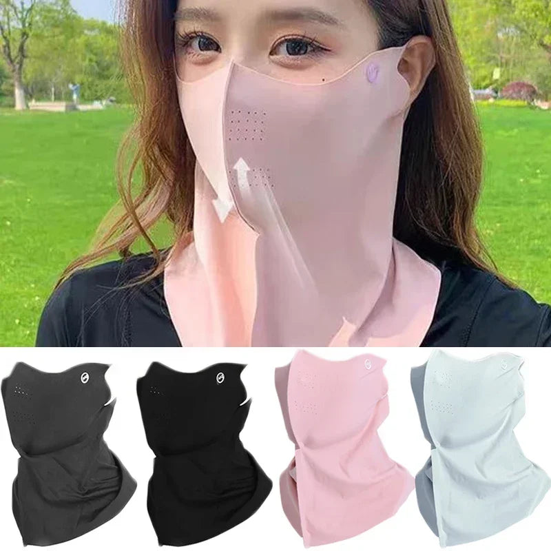 Women Summer UV Protection Neck Scarf Ice Silk Face Mask Cover Outdoor Wrap Cover Sports Cycling Sun Proof Sunscreen Dustproof Qme