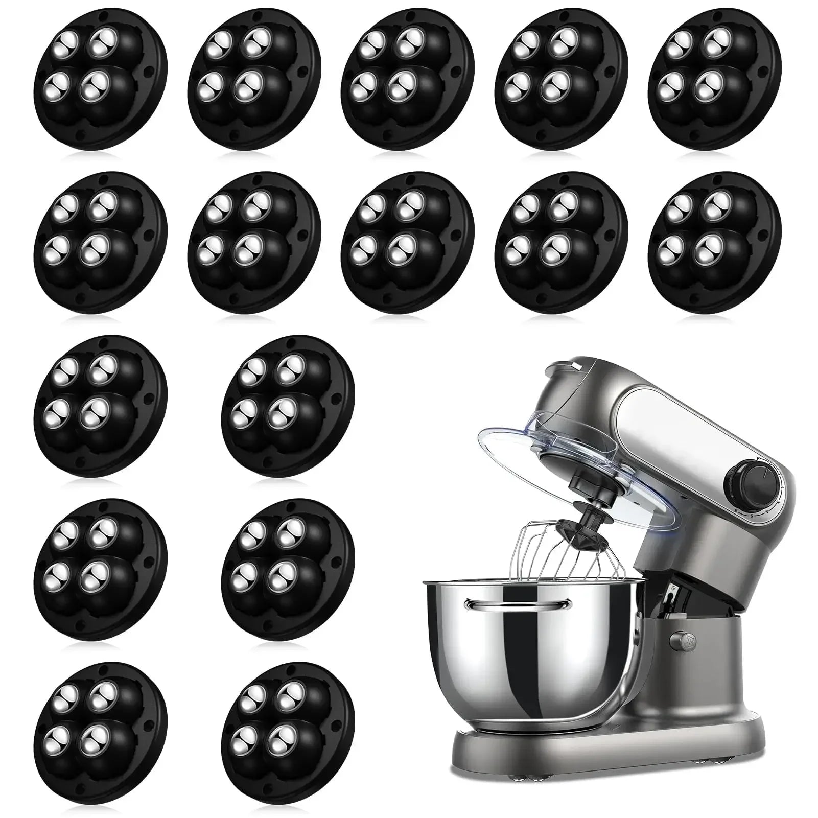 24Pack Self-Adhesive Mini Swivel Casters, 360° Rotatable Universal Wheels, Heavy-Duty Double Ball Bearings for Kitchen Applianc Qme 16pcs-black
