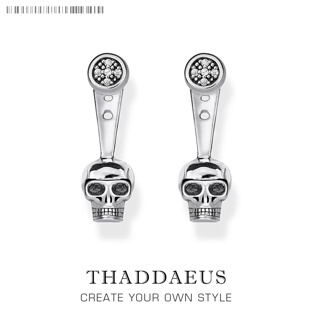 Ear Jackets Skull Stud Earrings Europe Style Fine Jewerly For Women Vintage Gift In Pure 925 Sterling Silver Qme Rhodium Plated