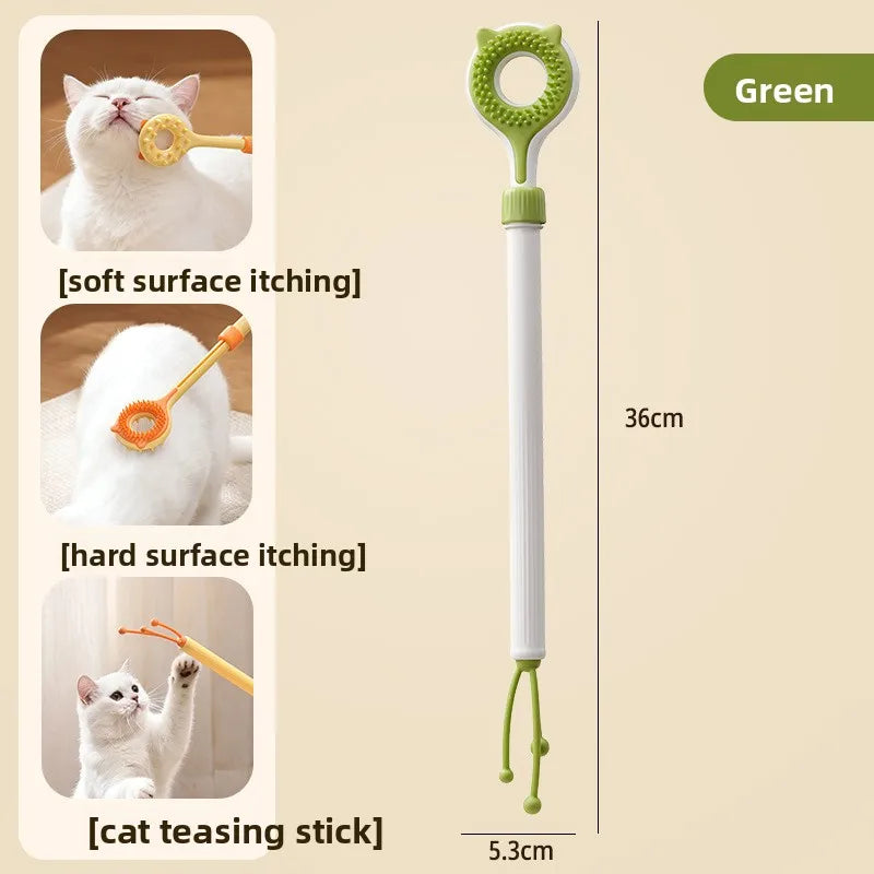 Double Sided Massager Retractable Cat Teaser Wand 2 In 1 Toy For Kitten Daily Grooming Skin Itch Relief Pet Supplies Qme Green 1pc