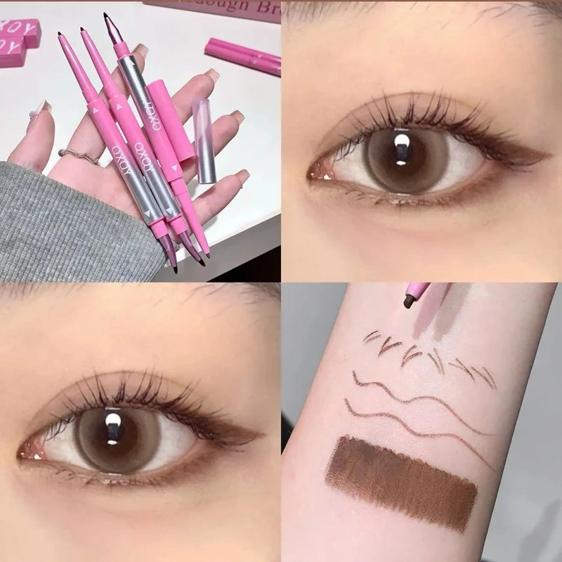 Double Head Eyeliner Gel Pencil with Angled Brush Long-lasting Natural Red Black Brown Non-smudge Quick Drying 3D Silkworm Pen Qme light brown