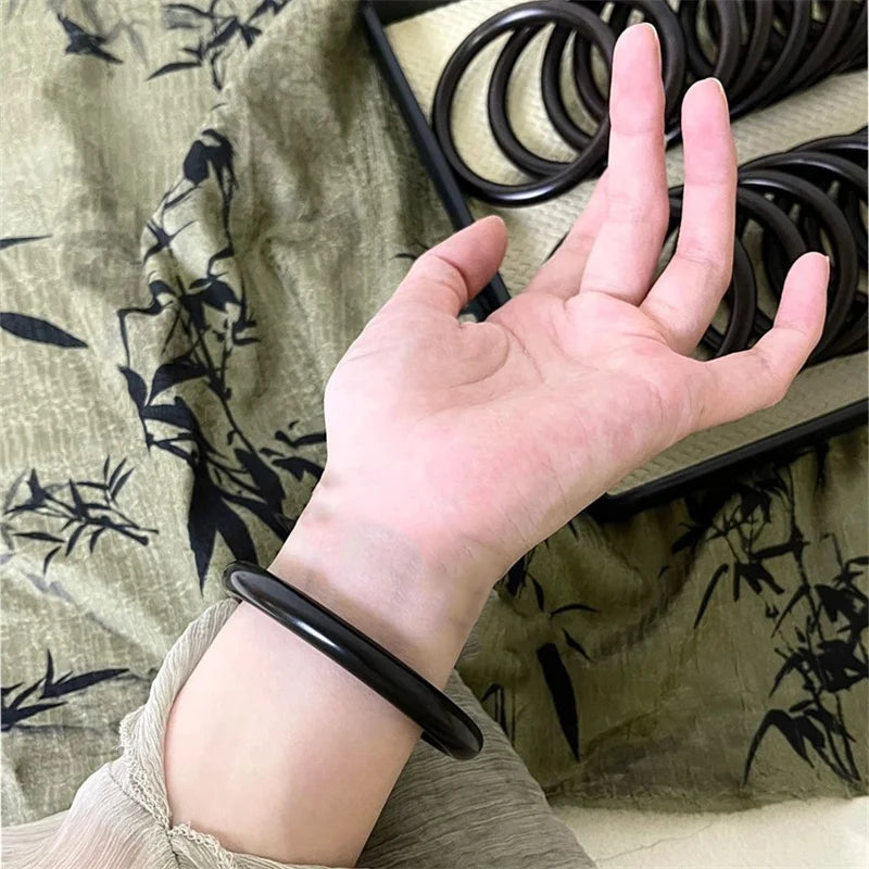 Beautiful Guifei Round Strip Thick Glass Anti Jade Ice Penetrating Bangle Bracelet Ancient Palace Hanfu Jewelry Accessories Qme black 58-62mm