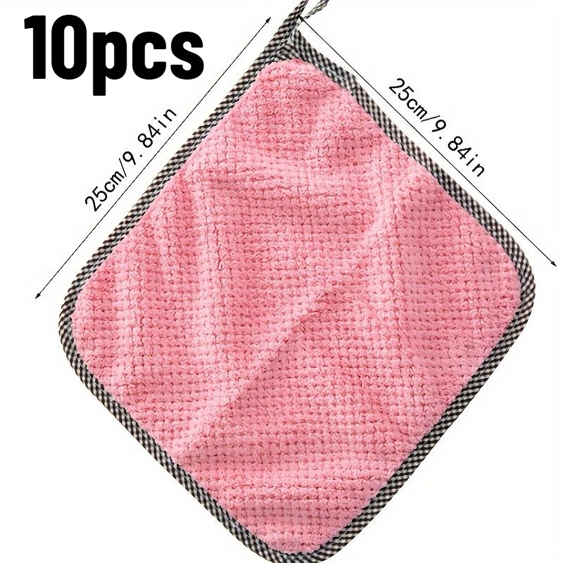 10pcs, Thickened Coral Velvet Dish Cloths Towels, Soft Absorbent Towels, Strong Stain Removal, Scouring Pads, Reusable Qme Random Color