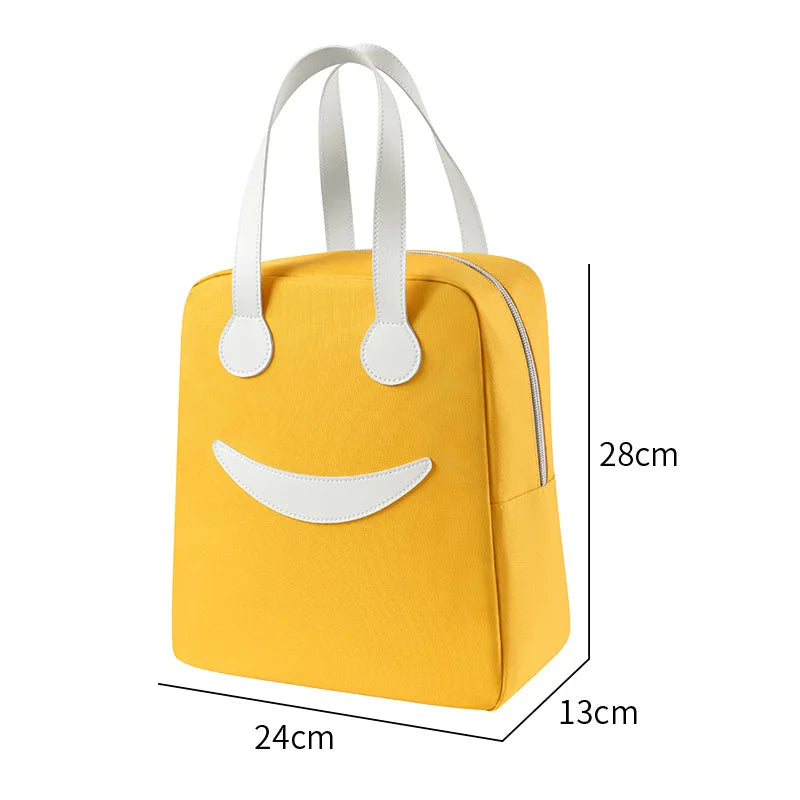 A Portable Cute Smile Lunch Bag Insulated Refrigerated Food Safe Girls Warm Food Picnic Office Student Zip Food Storage Box Qme Yellow large