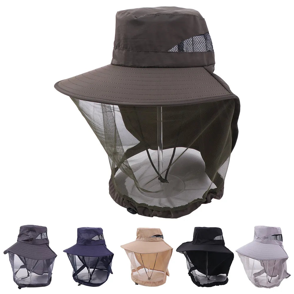 Casual Foldable Bee Mosquito Hat Wide Brim Insect Proof Net Cover Fisherman Hat Face Covering Mesh Mask Sun Protection Hat Men Qme