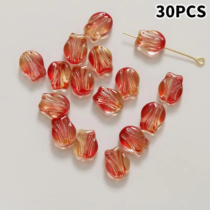DIY Lampwork Beads 30Pcs Multicolor Glass Flower Beads for Jewelry Making Handmade Accessories Supplies Qme A15