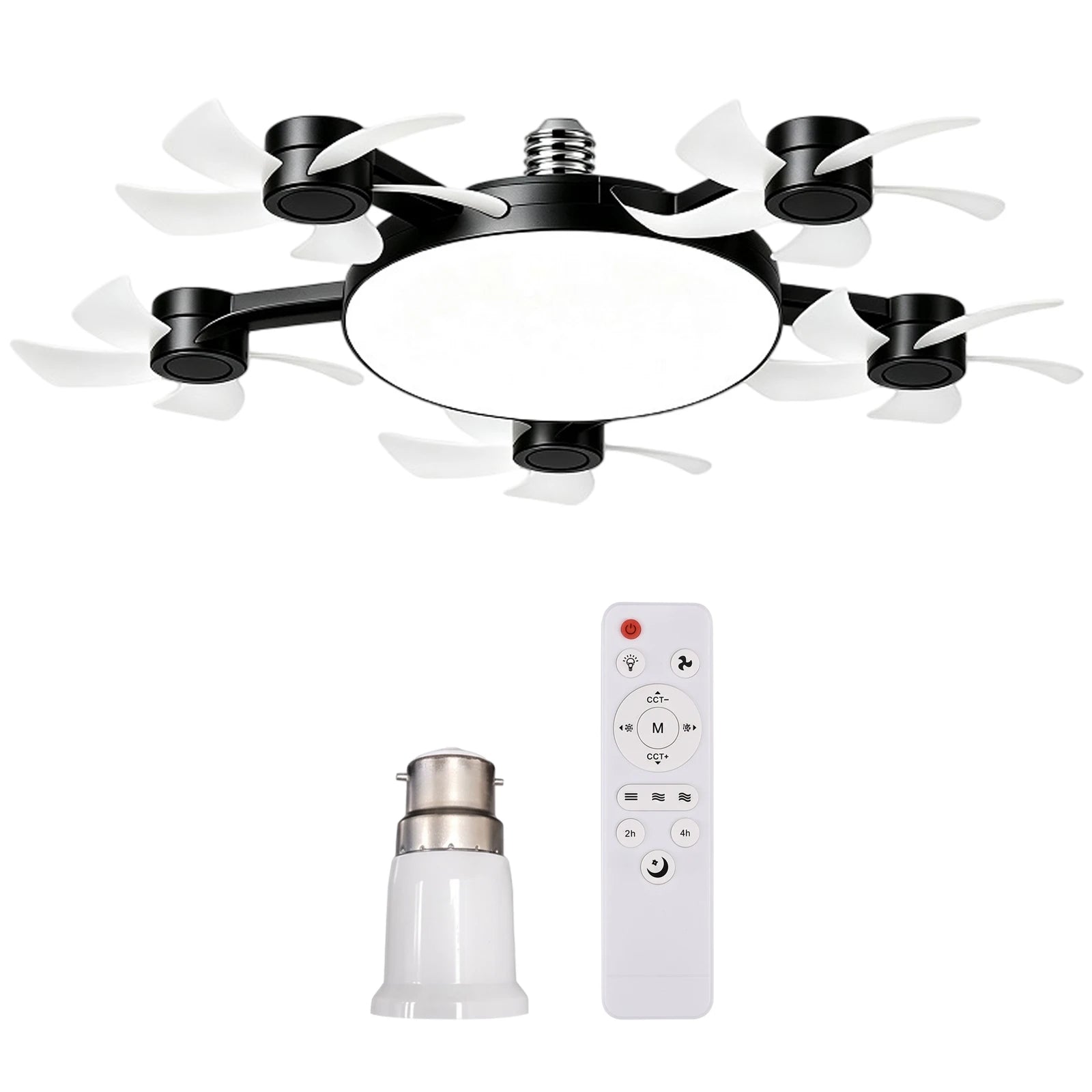 Smart E27 Ceiling Fan Light Remote Dimming Silent LED Drone Ceiling Lamp Home Decor Bedroom Dining Living Room Study Fan Lamp ﻿ Qme Black 5 Head B22