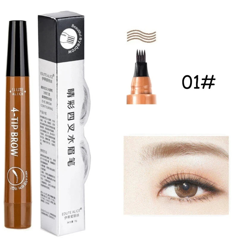 4 Fork Tip Eyebrow Tattoo Pencil 5 Colors Eyebrow Waterproof Pen Long Lasting Natural Dark Brown Liquid Eye Brow Pencil Makeup Qme 01-1pcs