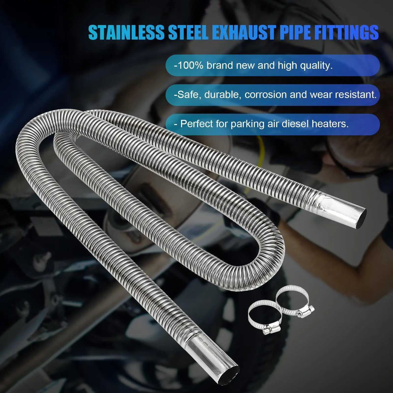 120cm Exhaust Hose with Two Clips Gas Vent Hose Air Diesel Heater Car Parking Exhaust Pipe for Power Generators Car Heating Qme