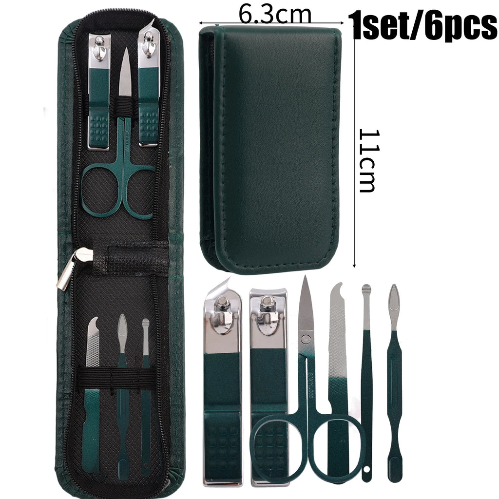 Green Black Stainless Steel Manicure Portable Nail Clippers File Qme 6Pcs Green