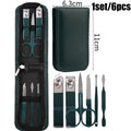 Green Black Stainless Steel Manicure Portable Nail Clippers File Qme 6Pcs Green