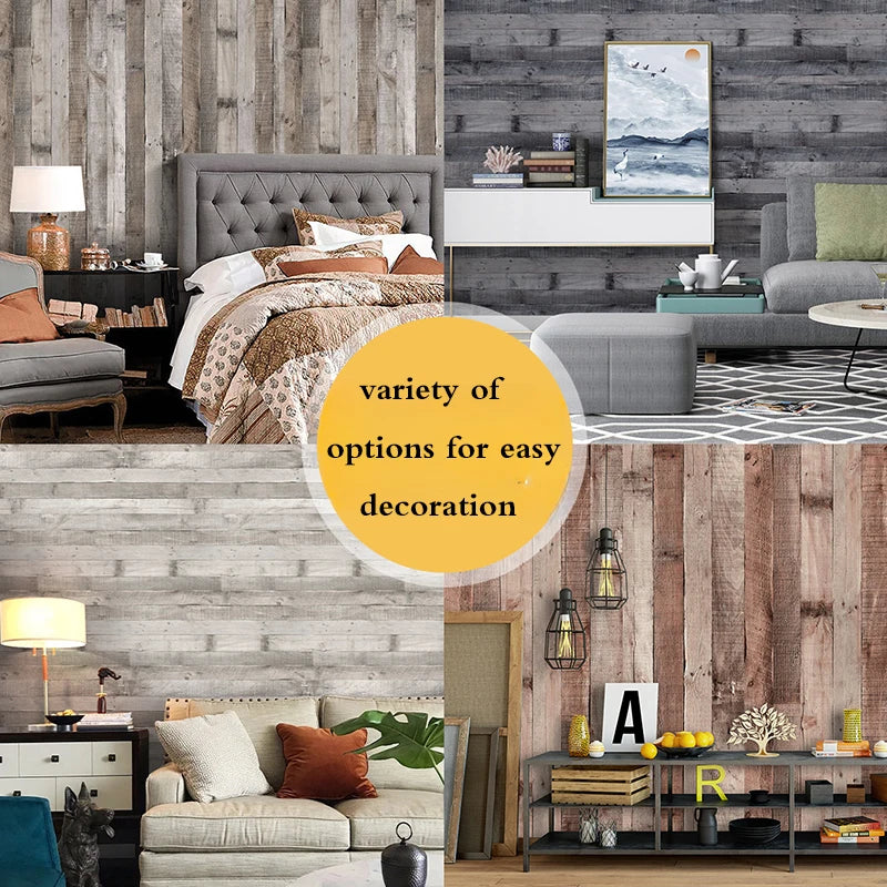Retro Faux Wood Grain Peel Stick Wallpaper Self-adhesive Plank Roll Qme