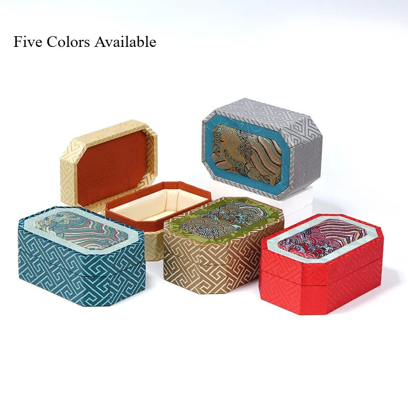 Chinese Style Brocade Jewelry Box Wave Pattern Heaven&Earth Cover for Curio Bracelet Storage Gift Packaging,Jewelry Display Box Qme