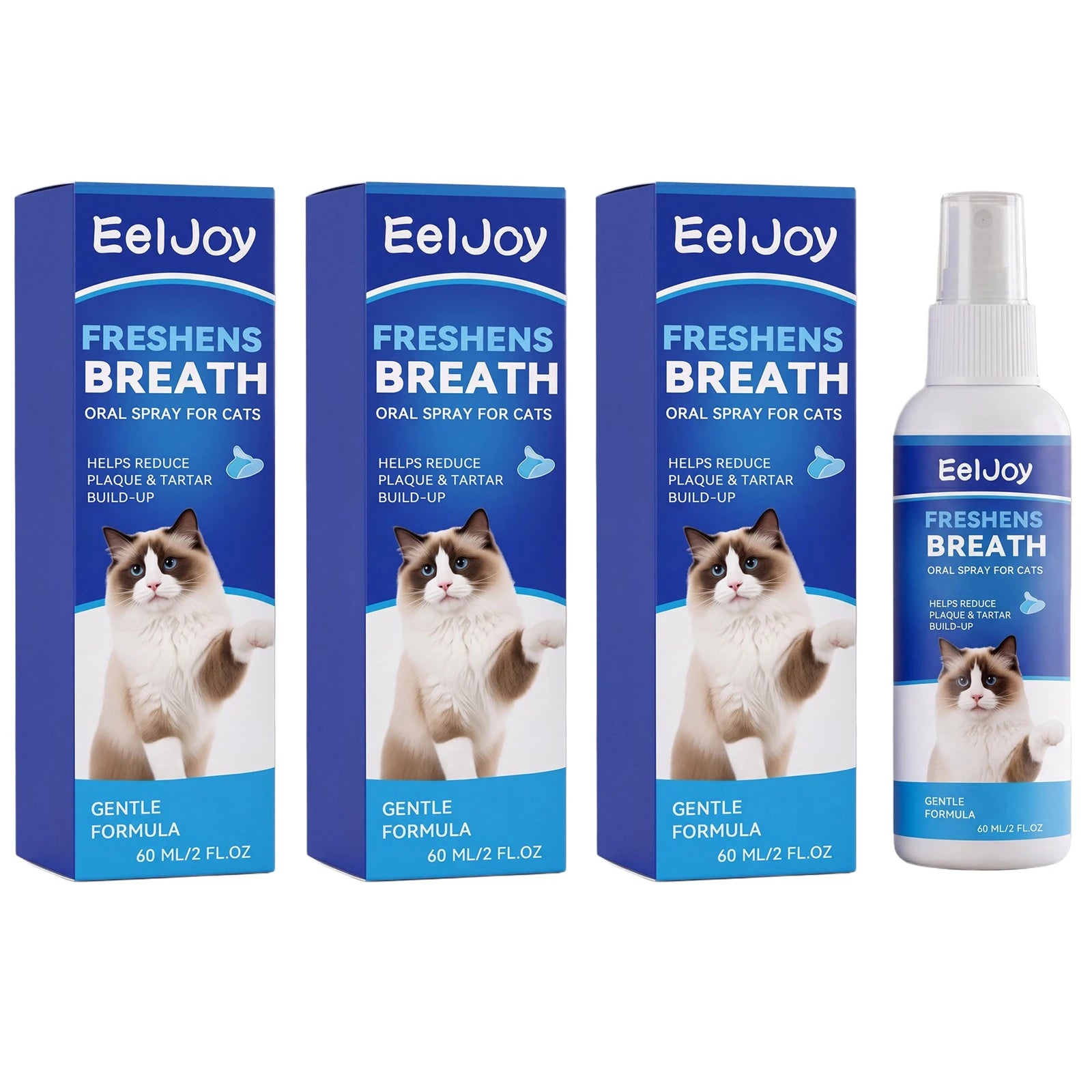 Cat Oral Care Spray Remove Plaque Reduce Tartar Build‑up Eliminate Bad Breath Easy‑to‑use Gentle Formula Mouth Cleaning Solution Qme 3 x 60ml Boxed