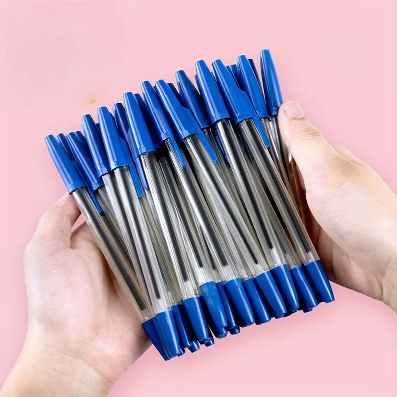 Quick Drying Black, Red, And Blue Ballpoint Pens - Polypropylene Ballpoint Pens With Adjustable Caps, Medium Tip, Smooth Writing Qme
