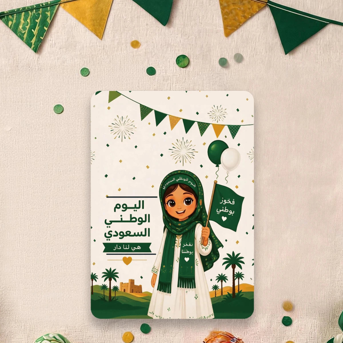 Saudi National Day Themed Lollipop Greeting Cards, Party and Event Souvenirs, Saudi National Day Greeting Cards, Saudi National Day Gifts Qme Girl-10Pcs