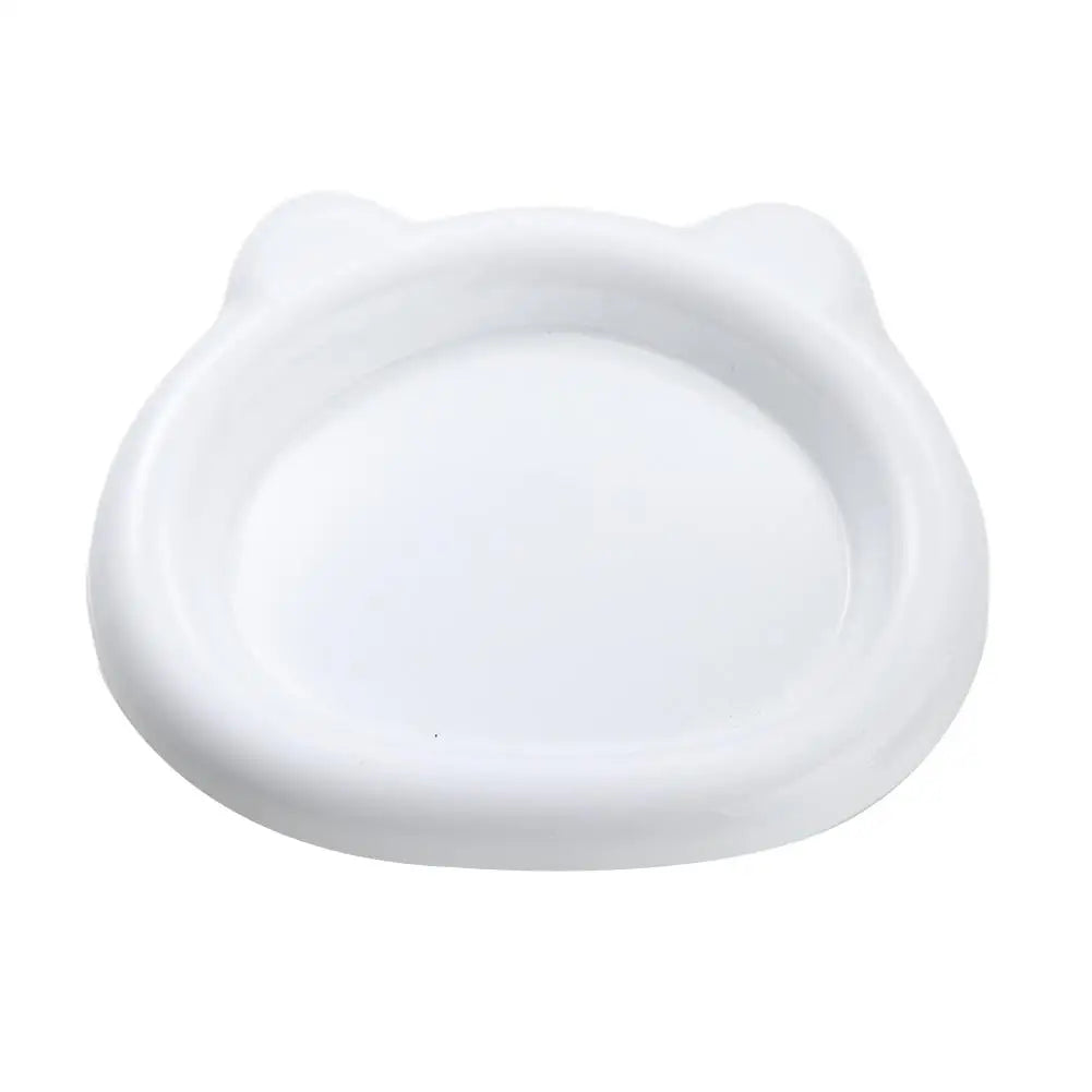 Plastic Cat Shape Bowl Wide Food Bowls Wet Dry Shallow Dish Anti-fall Qme White