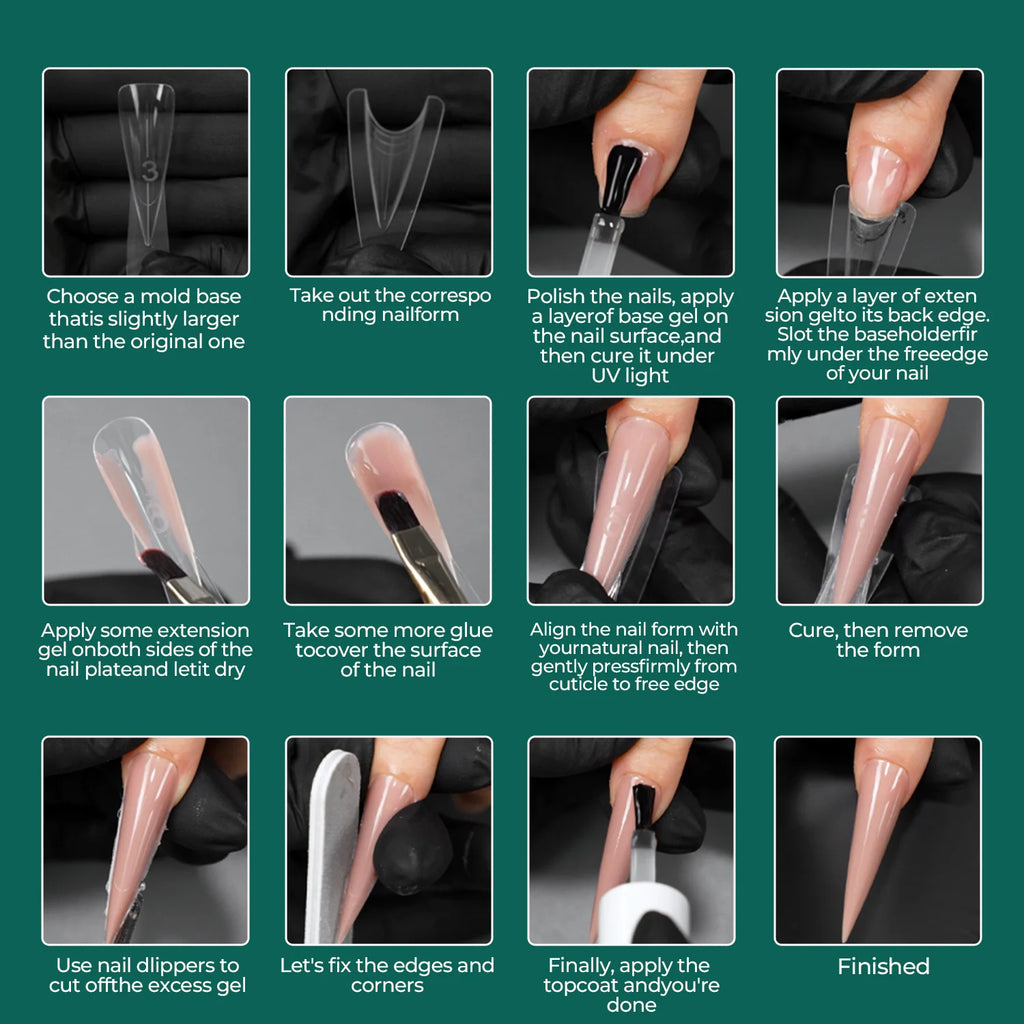 Nailpop 120 Stiletto Dual Forms Nail Sandwich 15 Shapes Clear Molds Qme