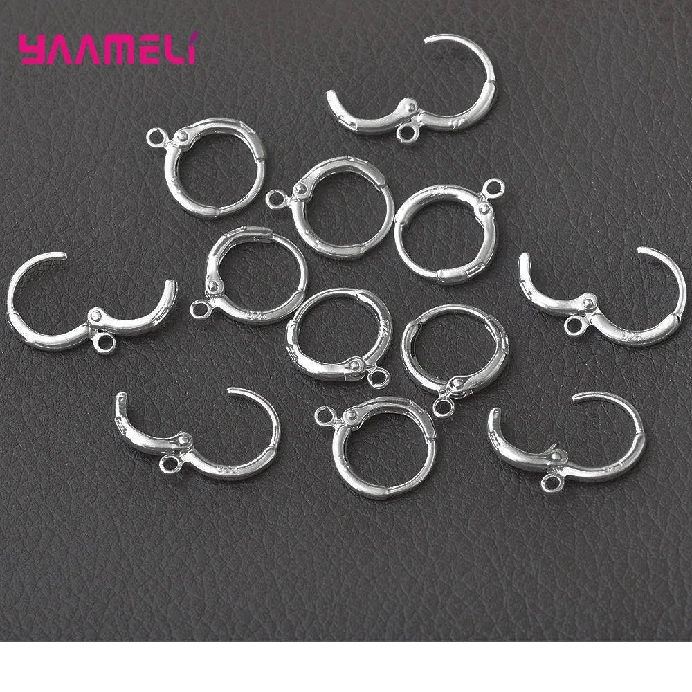 20PCS/Lot Fine 925 Sterling Silver Color Earrings Handmade Making Jewelry Findings Round Lever Back Earwires Diy Supplies Qme