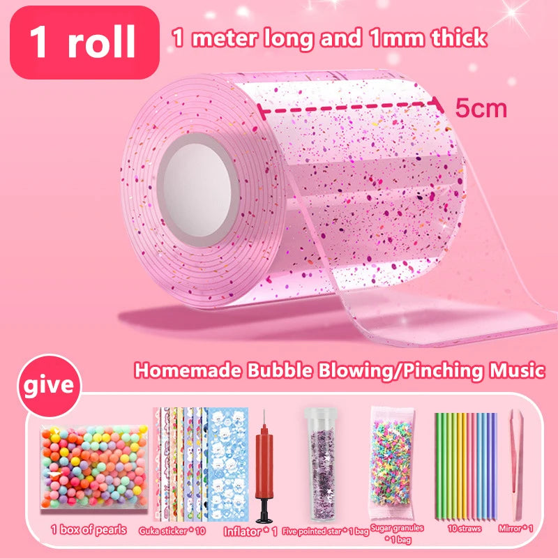Kids Gifts PET Nano Glue DIY Blow Bubble Double Sided Tape Sticky Qme A14