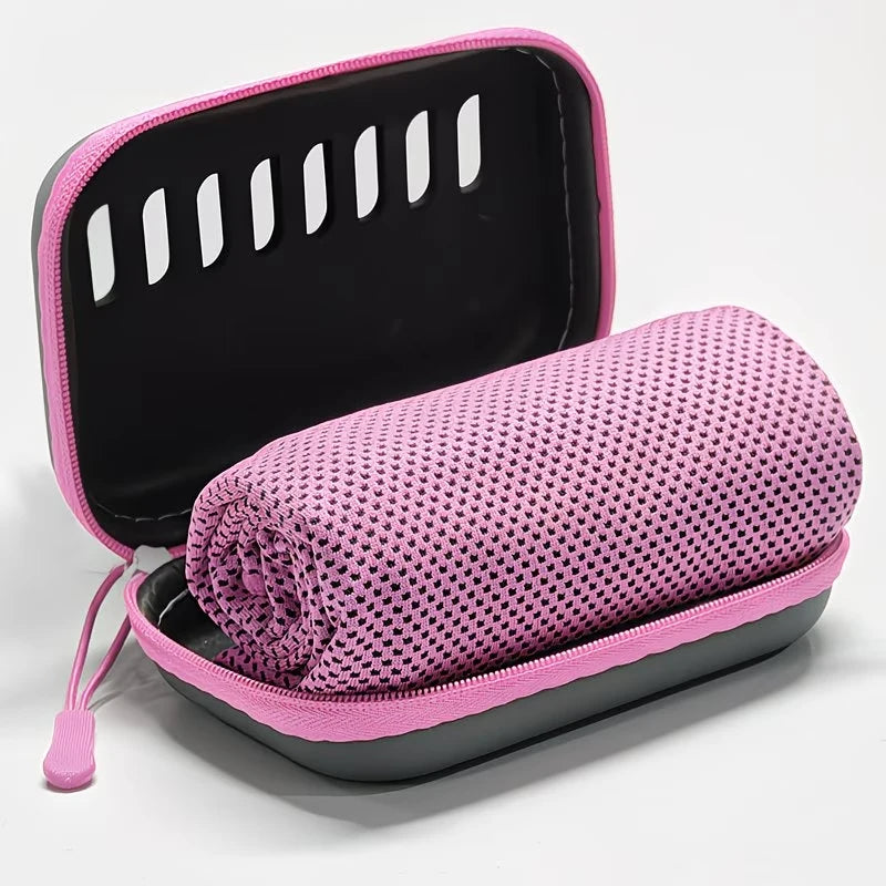 Quick Drying Cooling Towel Soft Breathable Chilly Sweat Absorption Cold Towel with Storage Box Sports Running Yoga Gym Club Qme Pink 30x90cm
