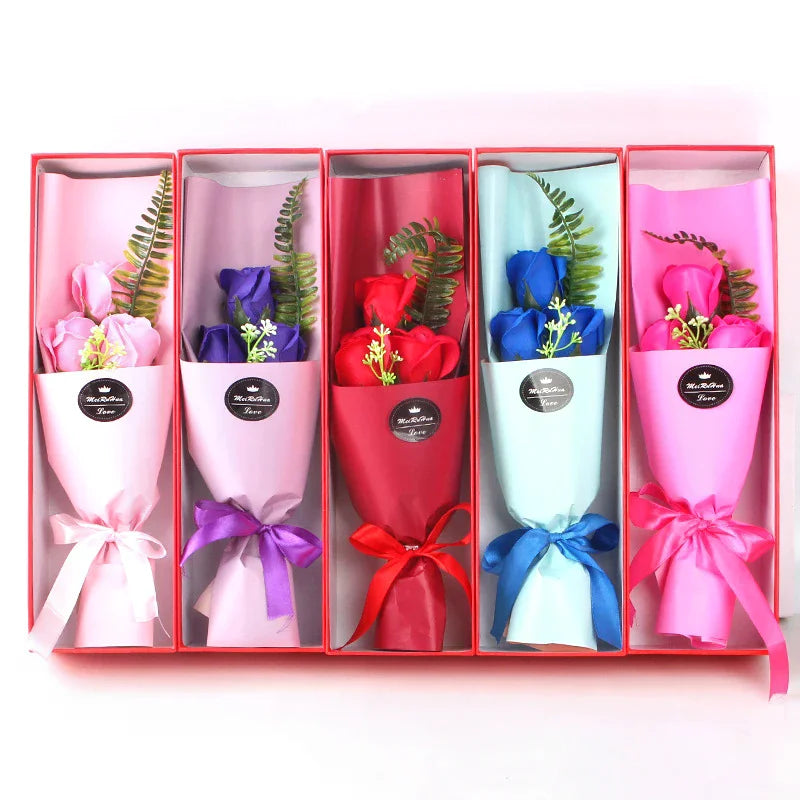 Multi-Use Artificial Soap Flower Bouquet With Gift Box Luxury Soap Florals Simulation Rose Bouquet Wife Girlfriend Gift Qme