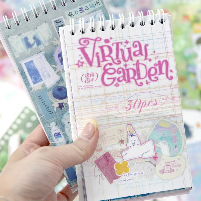 30sheets Kawaii Ins Virtual Garden Series Scene Die Cutting Sticker Book DIY Diary Clipper Book Aesthetics Stationery Stickers Qme 2A