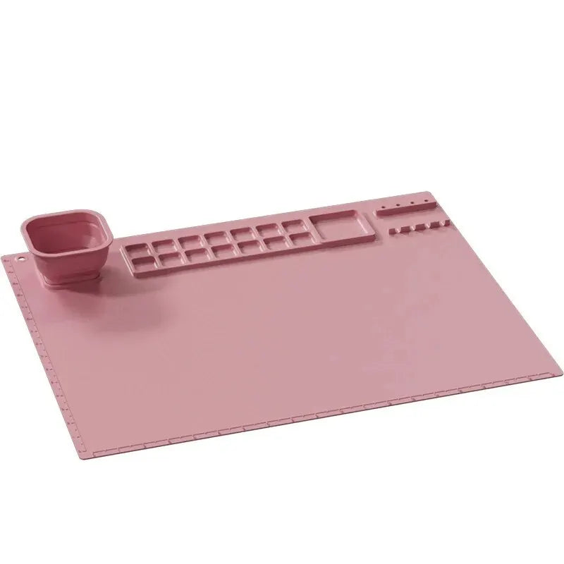 1PCS Silicone Painting Pad Brush Holder Crafts Silicone Pad Multifunctional Silicone Art Painting Art Clay Graffiti Mat Washable Qme Pink