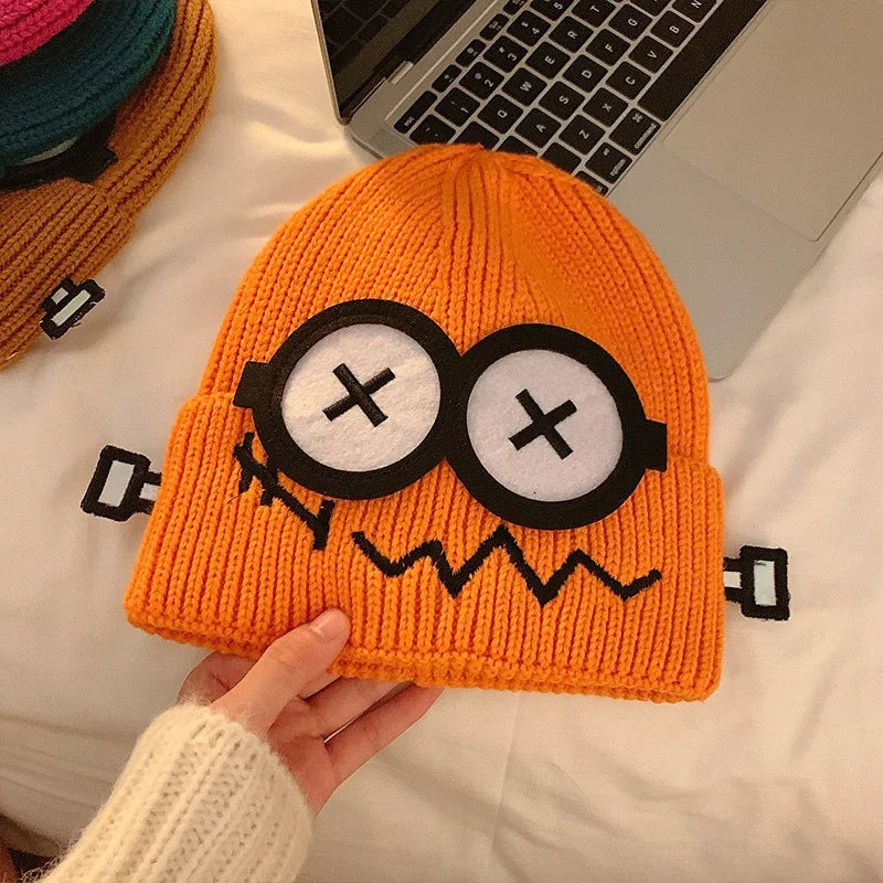 Funny Cute Knitted Woolen Hat Women Autumn Winter Cartoon Warm Qme Orange