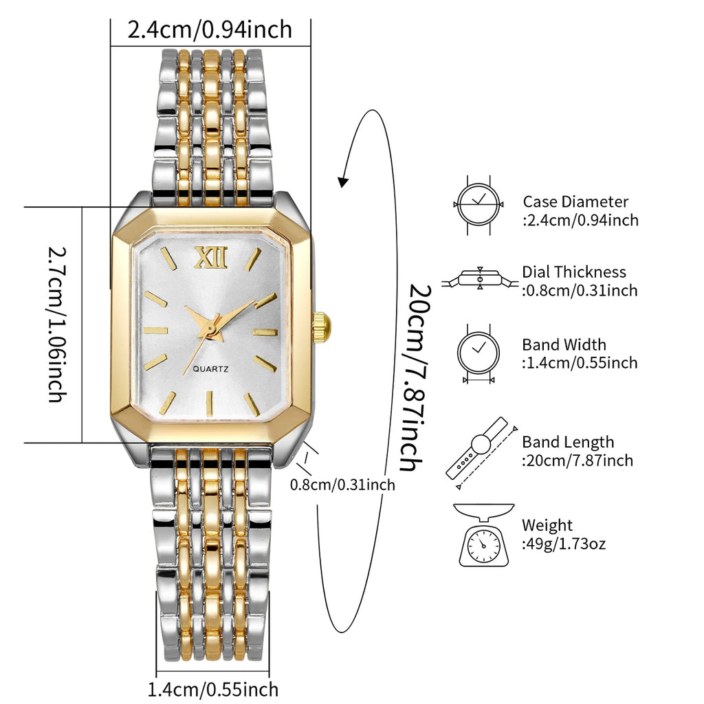 Hot Sale 2Pcs Women's Watch & Bracelet Set, Two-Tone Square Quartz Watch + Rose Gold Infinity Bracelet, Elegant Style Qme