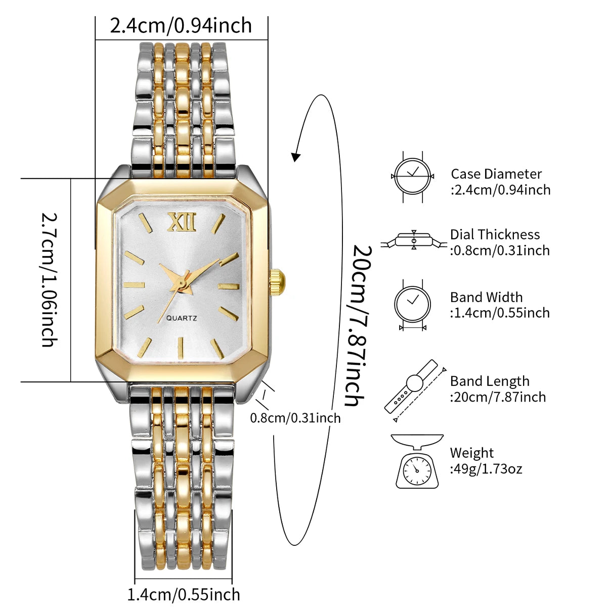 Hot Sale 2Pcs Women's Watch & Bracelet Set, Two-Tone Square Quartz Watch + Rose Gold Infinity Bracelet, Elegant Style Qme