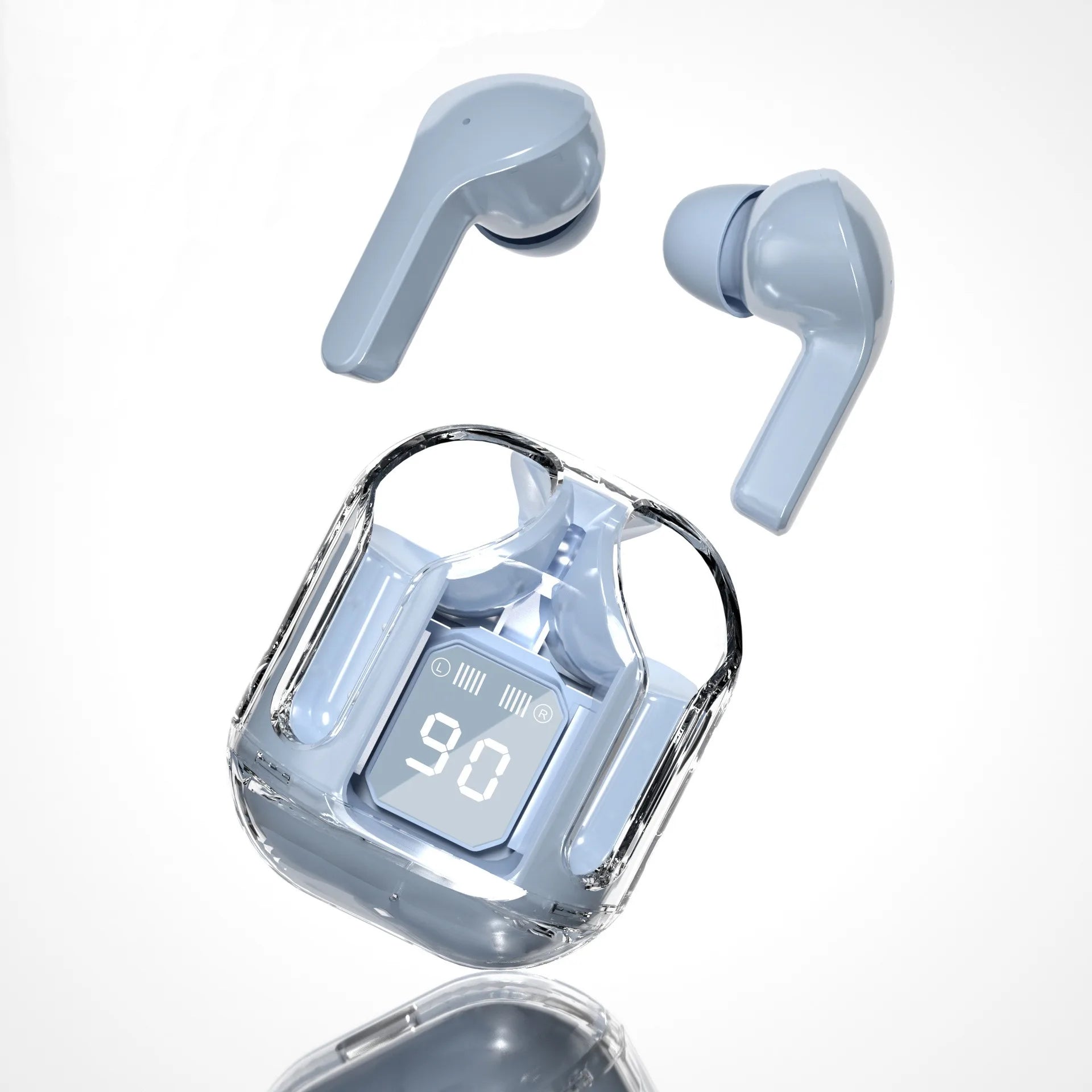 T6 TWS Mic Stereo Headphones With LED Power Digital Display Earbuds Wireless Bluetooth 5.0 Sport Gaming Headsets Noise Reduction Qme Blue