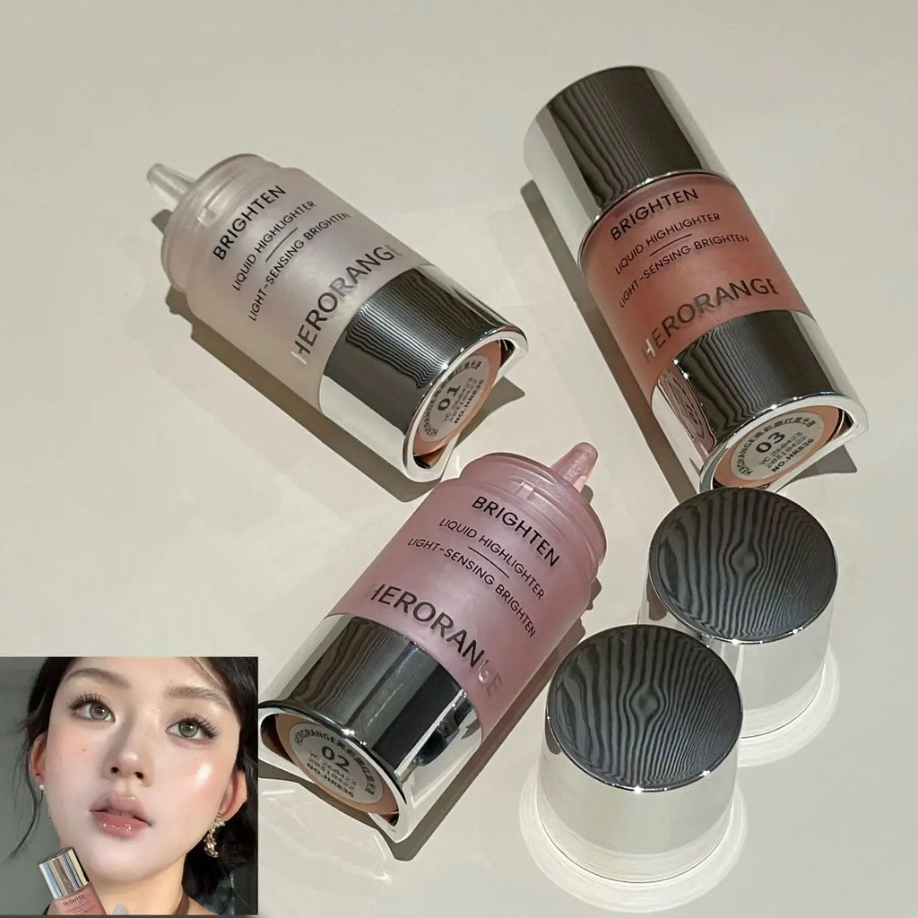 Warm Rose Bronze Liquid Highlighter Mirror Makeup Face Contour Stick Natural Shimmer Bronze Liquid Blush Brighten Waterproof Qme