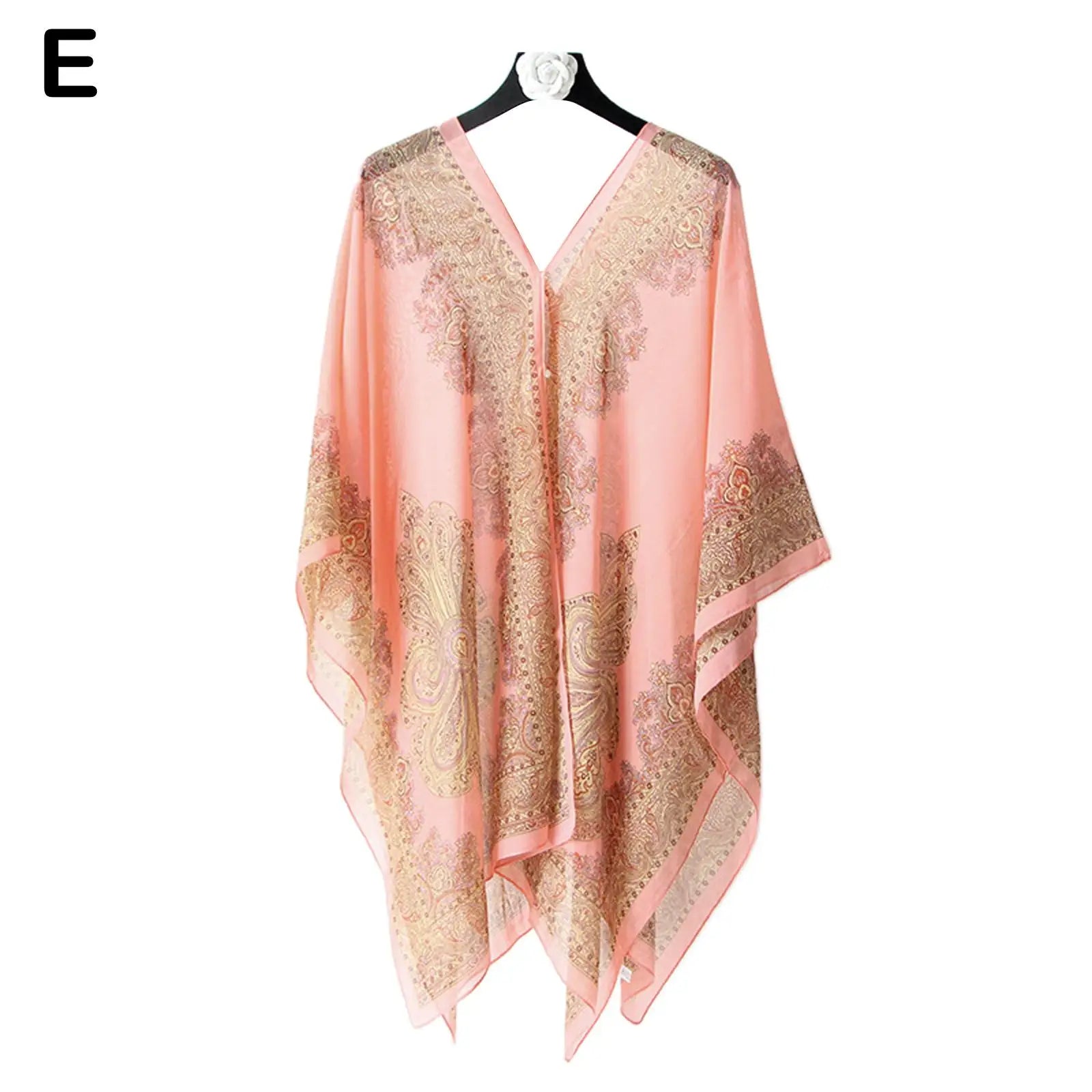 Woman Chiffon Blouse Fashion Women Scarf Shawl Printed Sunscreen Sun Protection Shawl Beach Shawl Soft Loose Bikini Cover Tops Qme pink