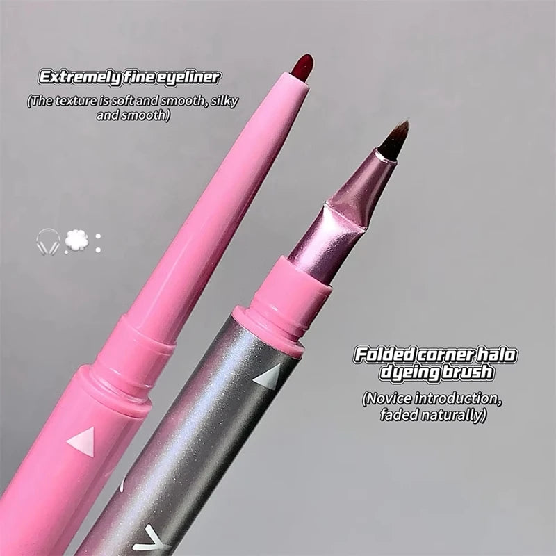 Double Head Eyeliner Gel Pencil with Angled Brush Long-lasting Natural Red Black Brown Non-smudge Quick Drying 3D Silkworm Pen Qme