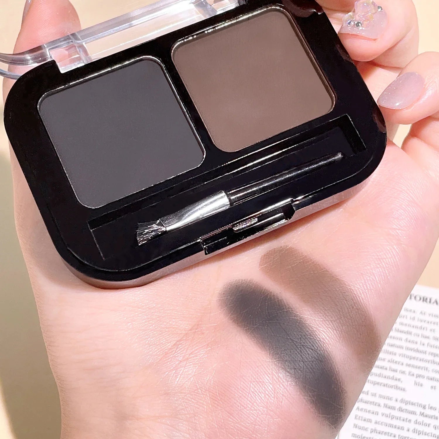 2Color Eyebrow Powder Palette Makeup Black Brown EyeBrow Enhancer Professional Waterproof Cosmetic Eye Shadow Palette with Brush Qme