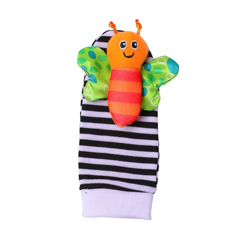 4Pcs Baby Toy 0-12 Months Baby Rattles Toys Animal Socks Wrist Strap + Rattle Baby Foot Socks Bug Wrist Strap Baby Socks New Qme