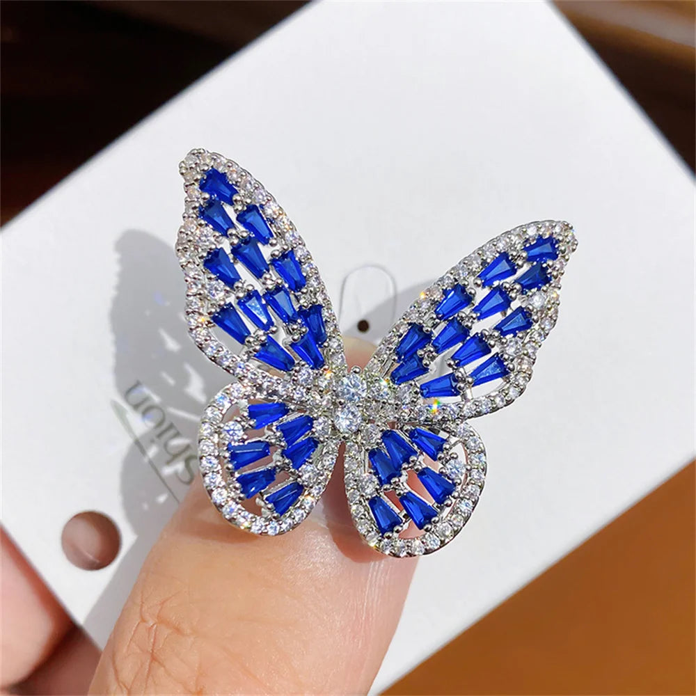 Personalized Colorful Butterfly Zircon Large Ring Adjustable Cute Luxury Shining Butterfly Ring Banquet Jewelry Qme bailan