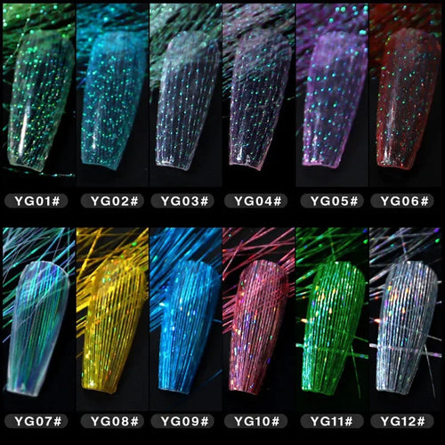 1 Bag Fluorescent Thread Nail Sticker Laser Glitter Mesh Net Line Tape Decals Holographic 3D Silk Foils Nail Art Decorations Qme