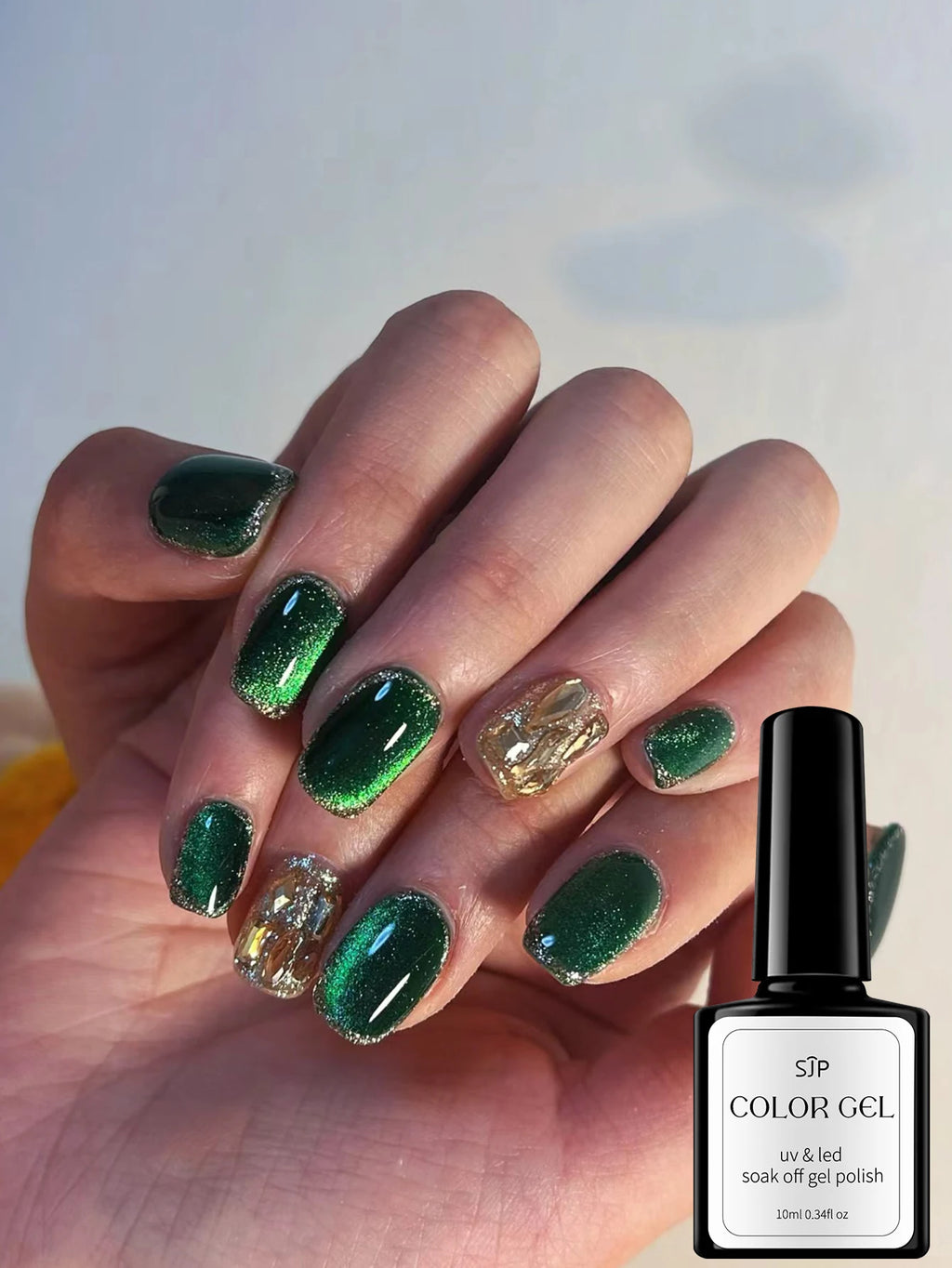 Summer Nails Glass Bead Nail Polish Cat Eye Accessories Art DIY Home Qme green