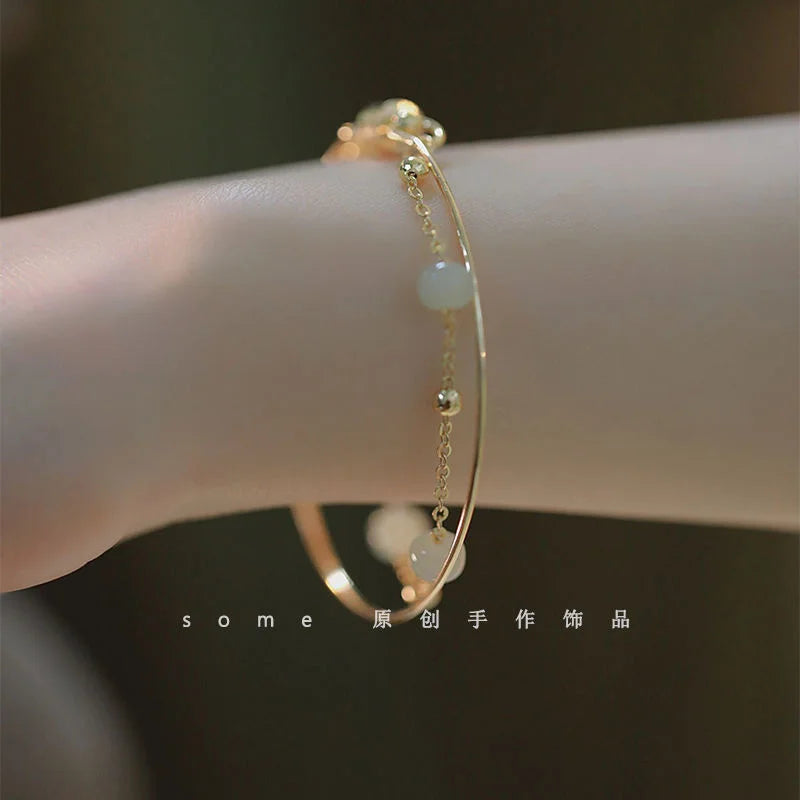 Ancient Style Imitating Hotan Jade Double Layer Bracelet Exquisite Fashion Women's Daily bangle Jewelry Gift Qme