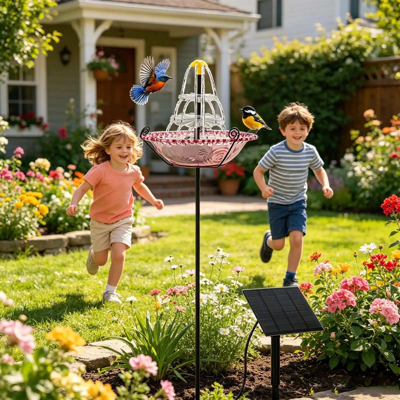 Solar Bird Bath Bluebird Watering Container Outdoor Hummingbird Waterer For Gardeners Homeowners Nature Lovers Backyard Patio Qme