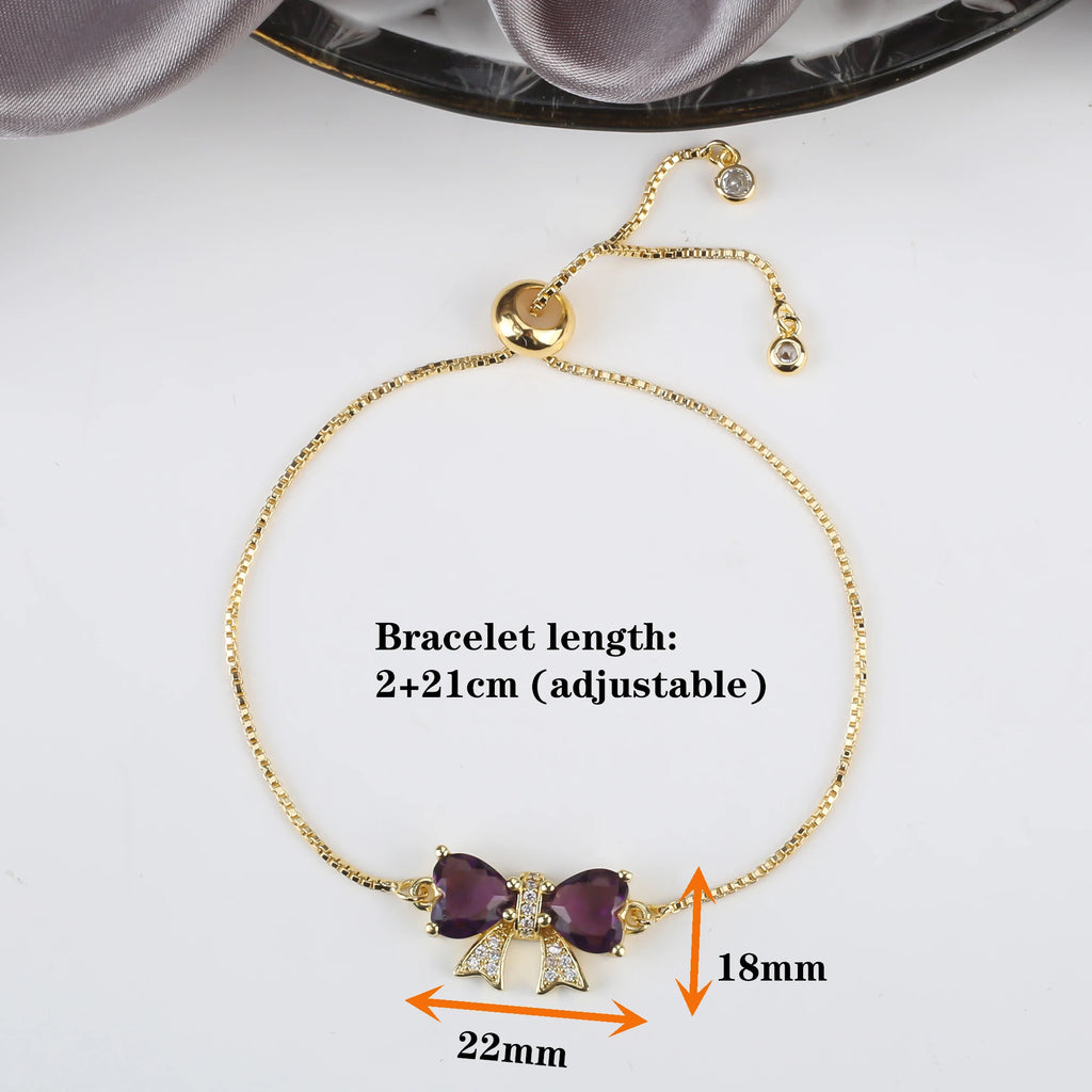 8 Colors Hot Sale Heart Shape Crystal Bow Zirconia Adjustable Bracelet Hip Hop Woman Girl Party Gift Fashion Friendship Jewelry Qme