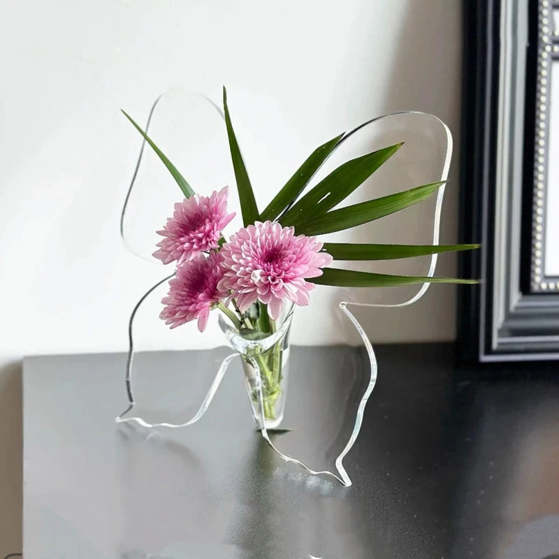 Transparent Butterfly Acrylic Flower Vase Three-dimensional Qme