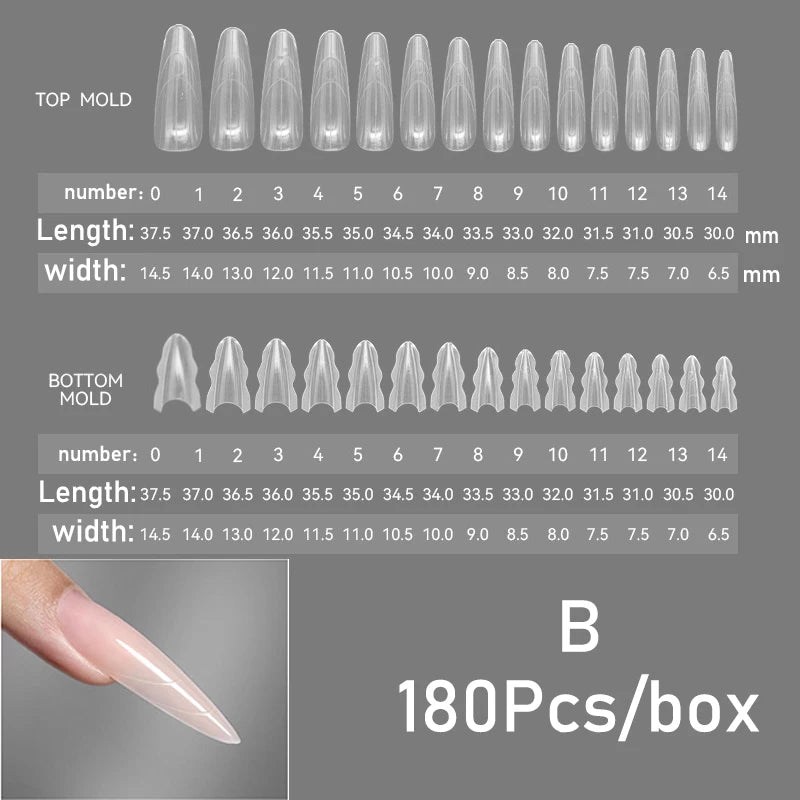 Sandwich Dual Nail Forms 180pcs 15size NEW 2025 Extensions-Dual Forms Coffin Almond Nail Forms Manicure Top Mold Bottom Mold Qme F50S-F50X