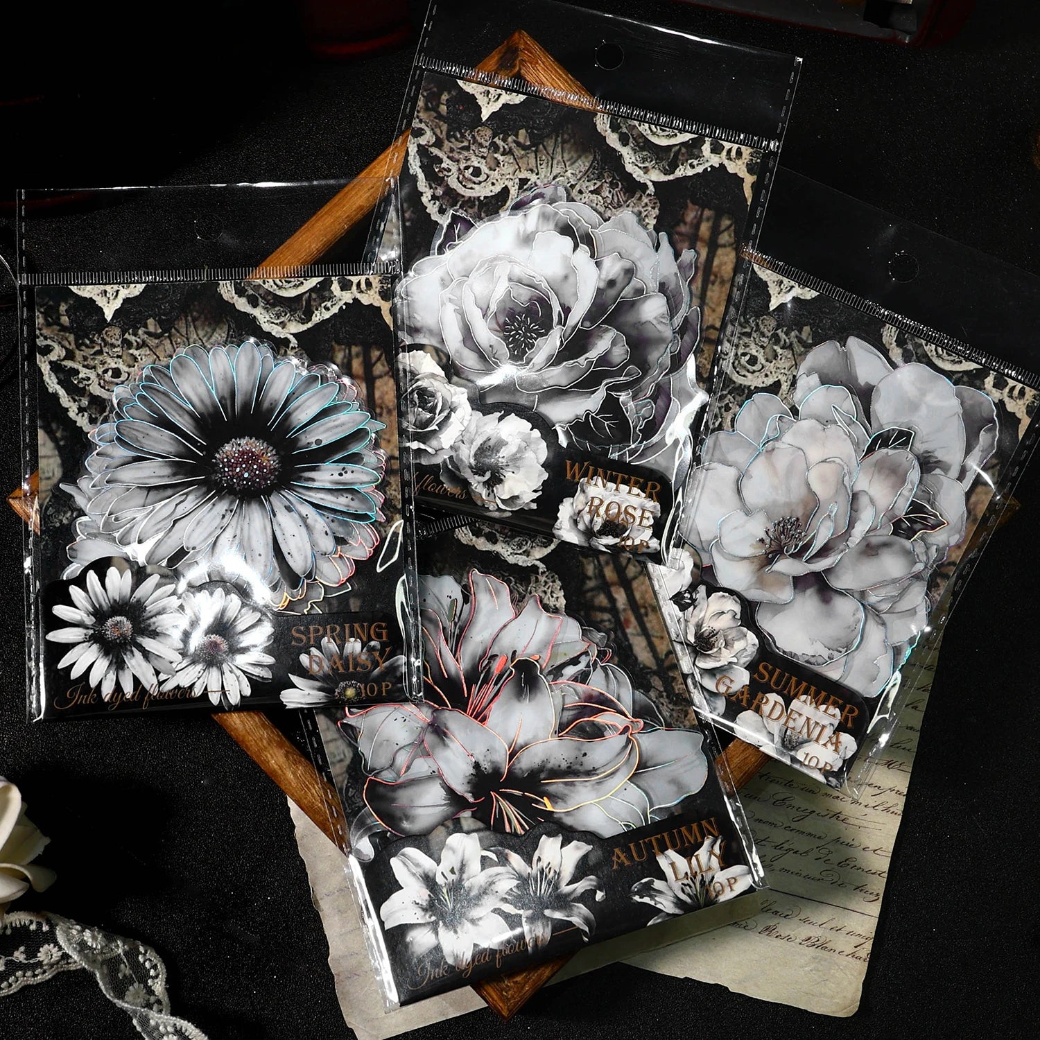 TIANZI 10pcs/pack Ink Dyed Flowers PET Stickers DIY Scrapbooking Materials Vintage Decorative Junk Journal Sticker Stationery Qme