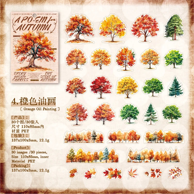 30 Sheets Autumn Fall Leaves Theme PET Stickers for DIY Craft Scrapbooking Collage Guitar Phone Case Decoration Qme 4
