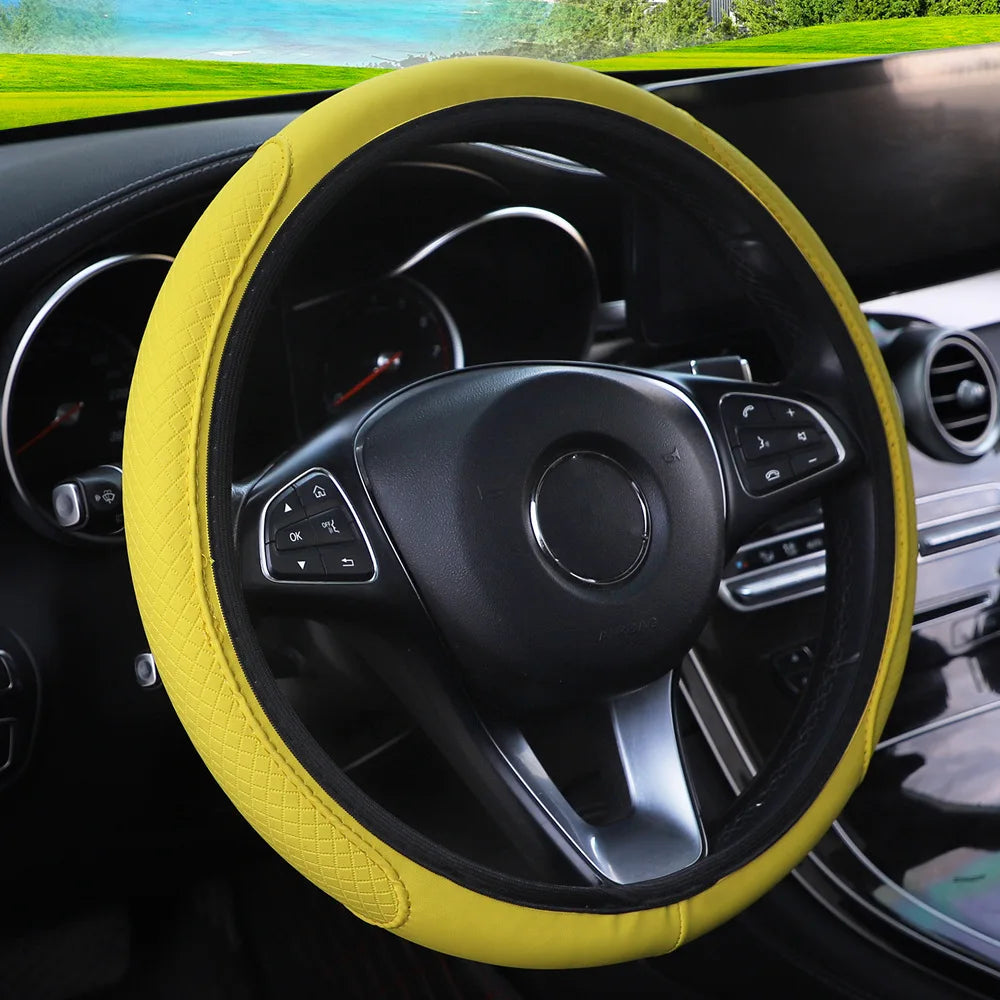 Steering Wheel Cover Braid On The Steering Wheel Cover Cubre Volante Auto Car Wheel Cover Car Accessories Qme yellow