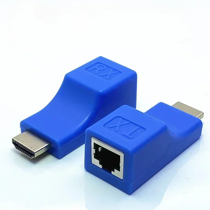 1080P HD 4K HDMI-compatible Extender RJ45 Ports Network 30M to RJ45 Over CAT5e / 6 UTP LAN Extender Cable Adapters Qme Blue
