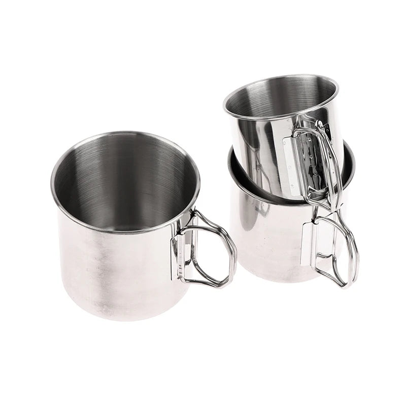 Stainless Steel Folding Handle Cup Portable Carabineroutdoor Camping Qme
